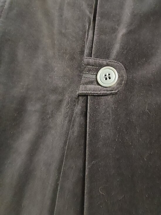 Boden Black Velvet Like Knee-Length Coat w/Purple & White Dot Lining Women’s 14 - Picture 5 of 10